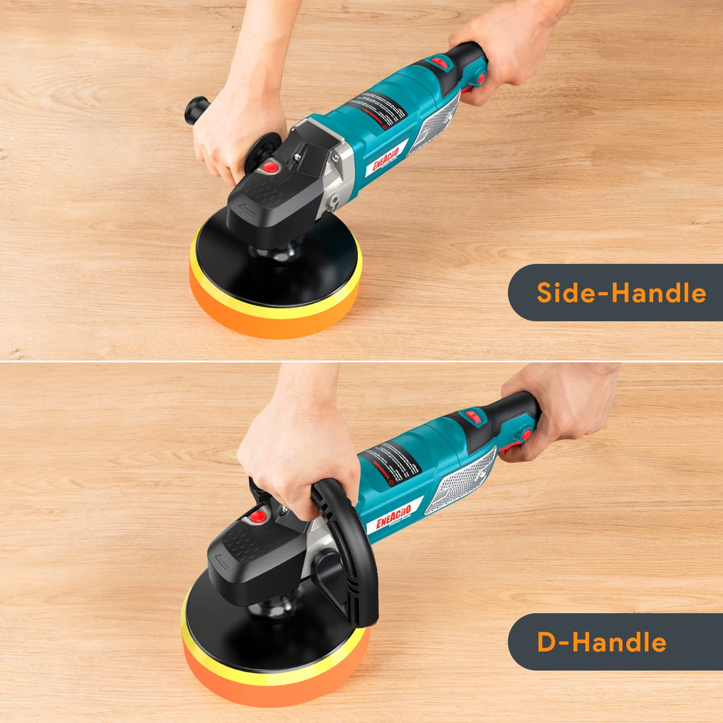 ENEACRO Poliermaschine,1500W Polierer 6 Variable Geschwindigkeit mit 150/180mm Polierteller, D-Griff und Seitengriff, mit 150mm Polierschwamm/Schleifpapier, zum Polieren von Auto, Glas