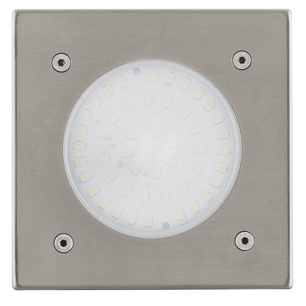 EGLO LED Bodeneinbauleuchte Lamedo, 1 flammige Einbauleuchte, Wegelampe aus Edelstahl, Farbe: Silber, Glas: Weiß, satiniert, eckig, IP67