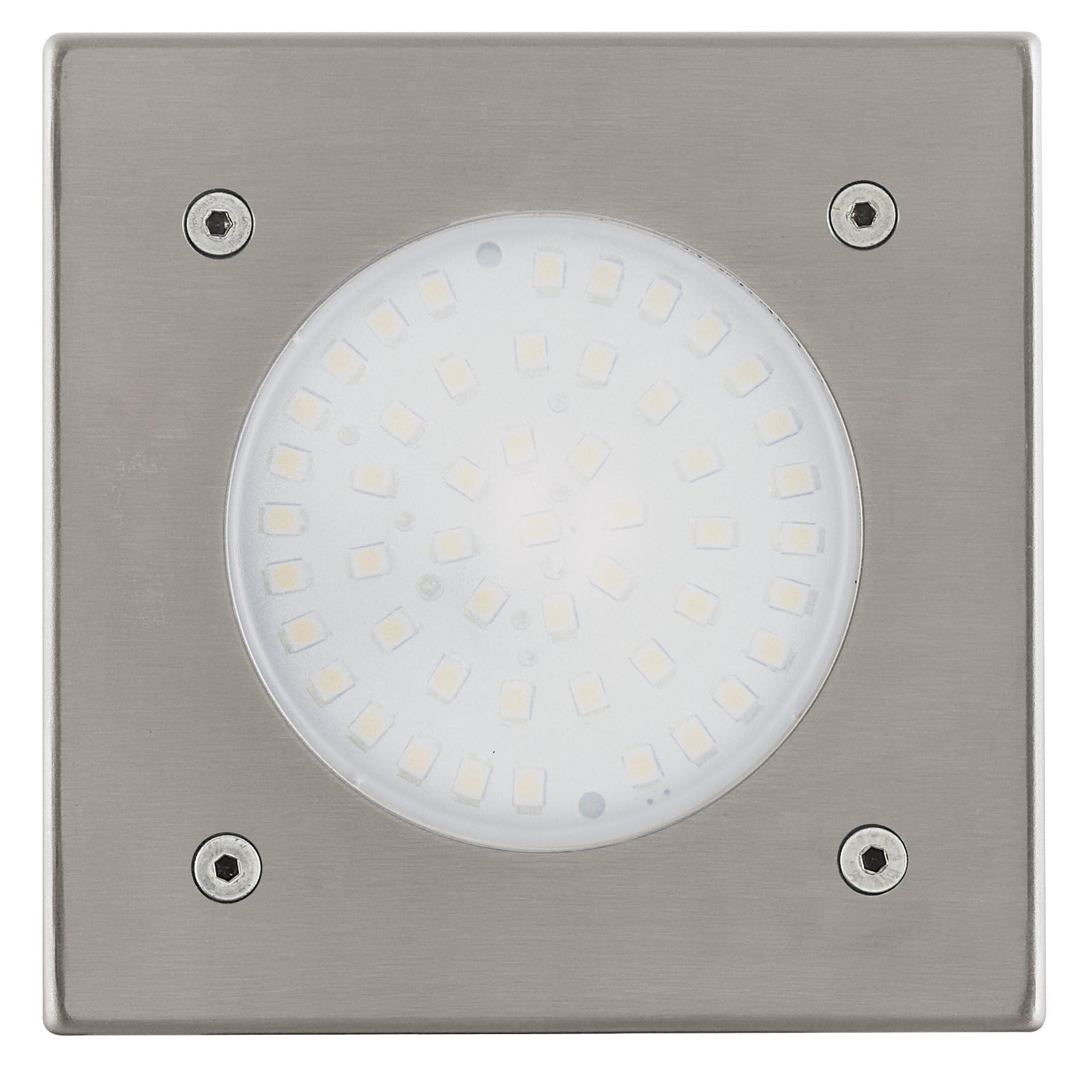 EGLO LED Bodeneinbauleuchte Lamedo, 1 flammige Einbauleuchte, Wegelampe aus Edelstahl, Farbe: Silber, Glas: Weiß, satiniert, eckig, IP67