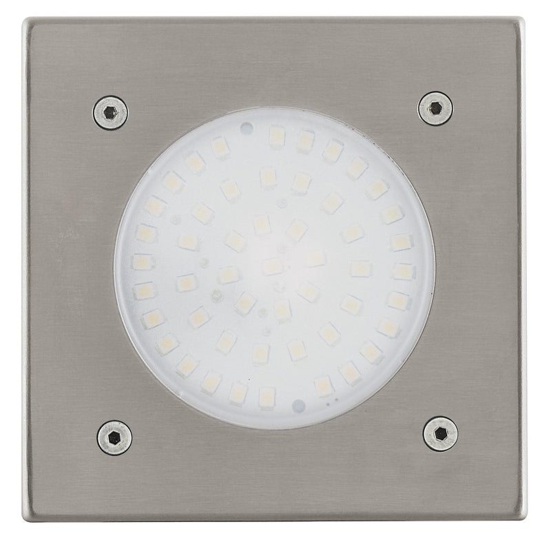 EGLO LED Bodeneinbauleuchte Lamedo, 1 flammige Einbauleuchte, Wegelampe aus Edelstahl, Farbe: Silber, Glas: Weiß, satiniert, eckig, IP67