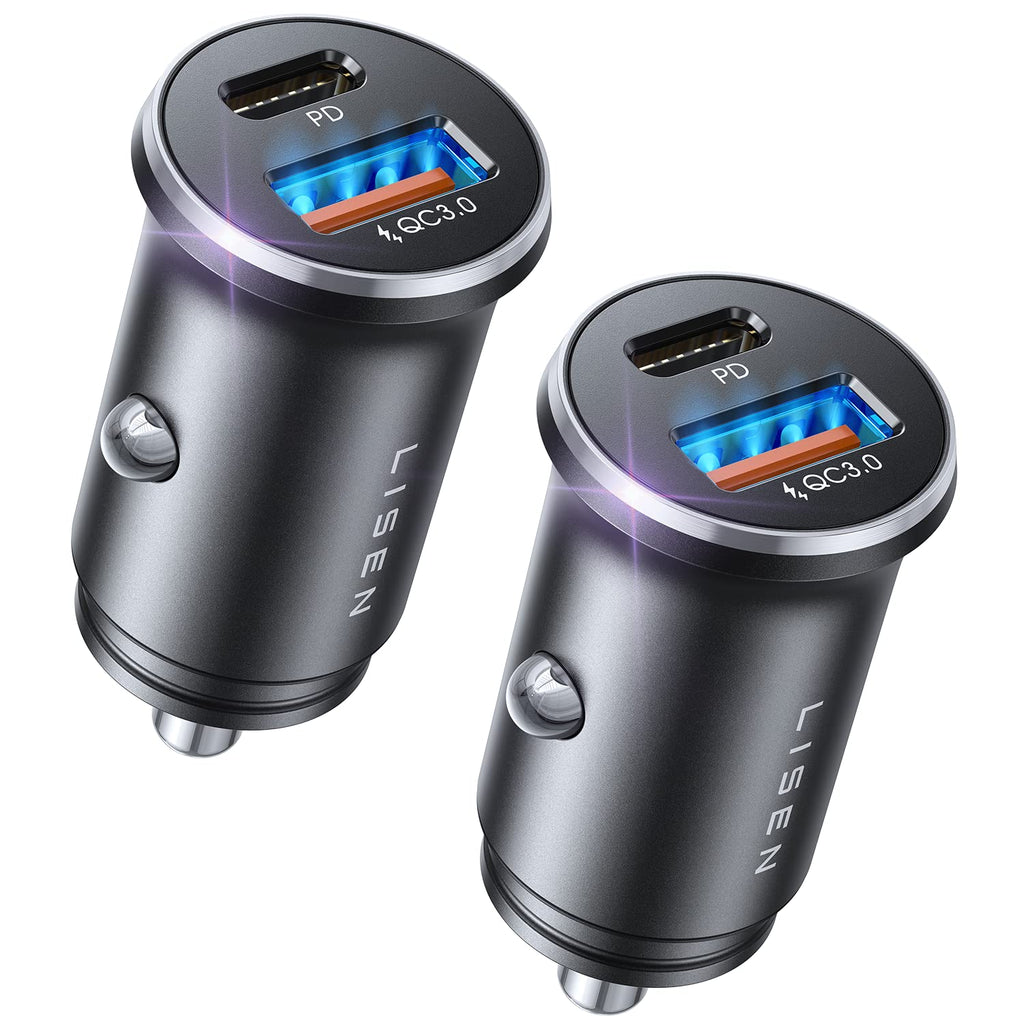 LISEN 2-Pack Zigarettenanzünder USB C Auto Ladegerät - 54W Metall PD&QC3.0 KFZ Ladegerat 12V USB Adapter Auto Schnelle Steckdose Auto Gadgets Accessories für iPhone 17 Pro Max Air 16 15, Smartphone