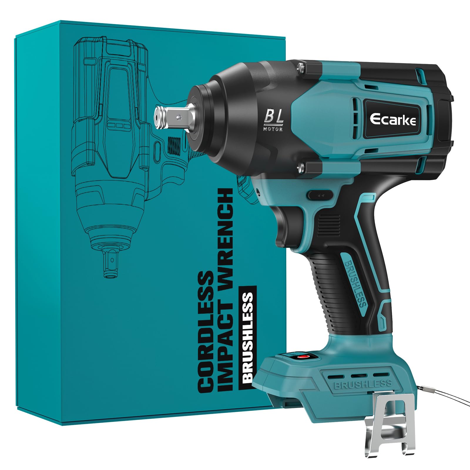 Ecarke 800Nm Akku Schlagschrauber Kompatibel mit Makita 18V Lithium-Akku, 1/2 Zoll Bürstenloser Schlagschrauber mit LED-Licht für Gerüstbau, Autoreifen und Automobilmontage (Ohne Akku und Ladegerät)