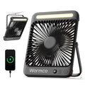 Warmco 20000mAh Akku Camping Ventilator 27cm mit Lampe, 15-48 Std. Laufzeit, Ultra-Leise, Ultraflach, Display, Haken, USB Tischventilator für Zelt, Outdoor, Reisen, Büro, Wohnmobil, Schlafzimmer