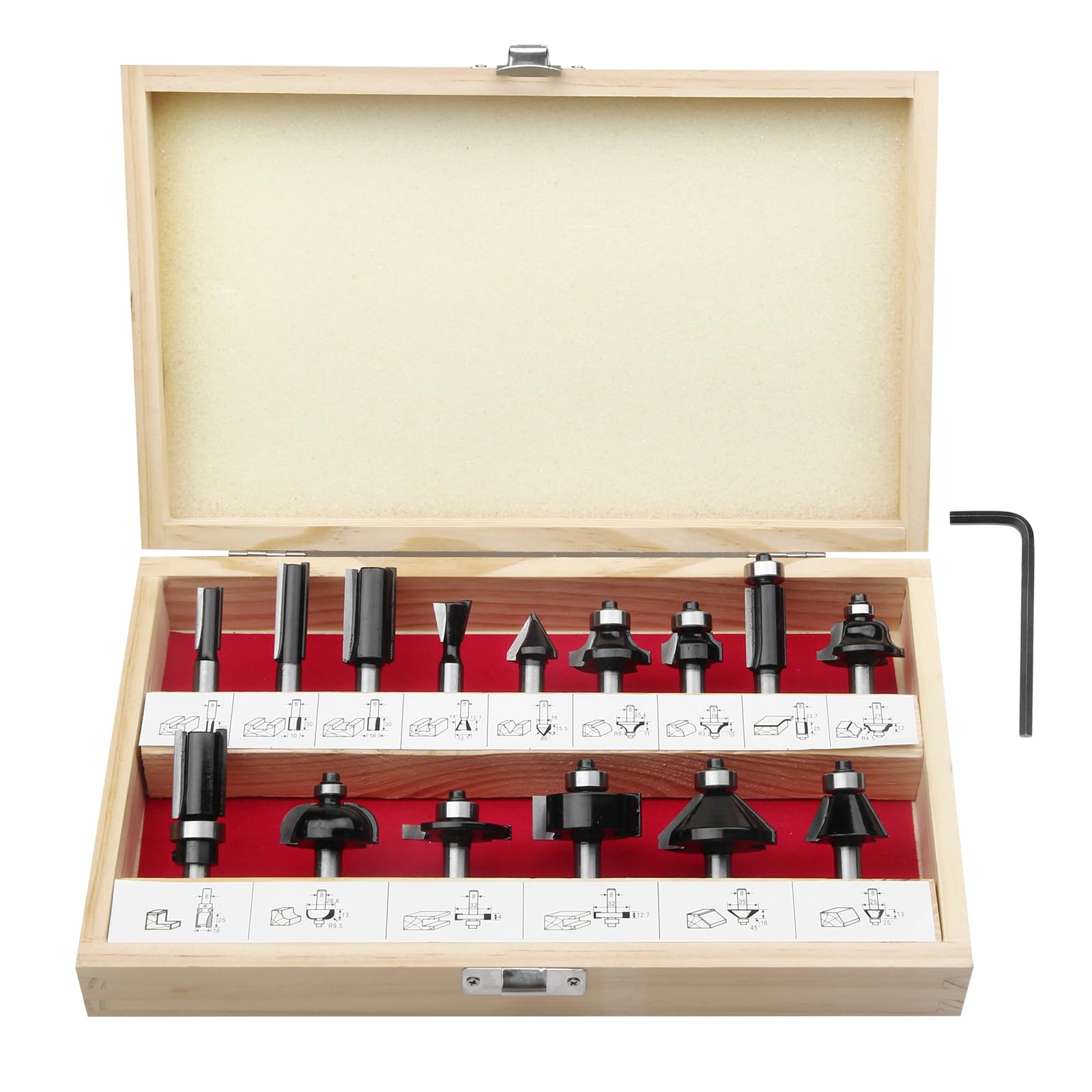 BAIDETS Pro 15tlg. Fräser Set für Holz - Hartmetall Fräsersatz, Zubehör Oberfräsen mit 8mm Schaft, in Robuster Holzbox.