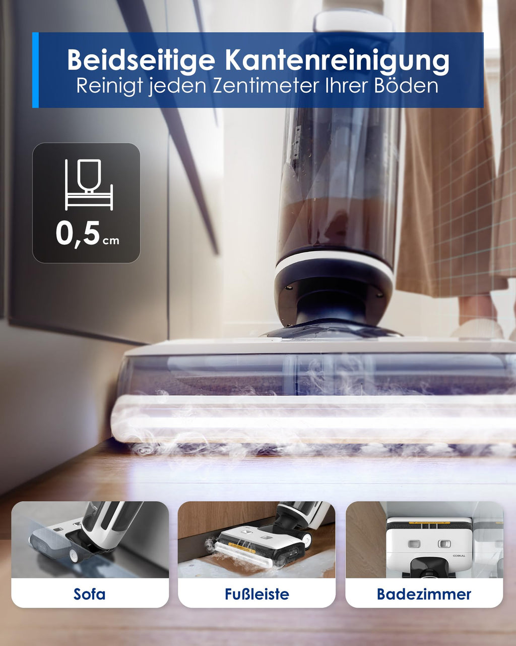 Tineco Floor ONE S7 Steam Schnurloser Dampfreiniger, Dampfmop für Verschmutzungen auf Hartböden mit Digitalanzeige, Selbstreinigung, Kantenreinigung, Vorwärtsantrieb, sicher für Kinder und Haustiere