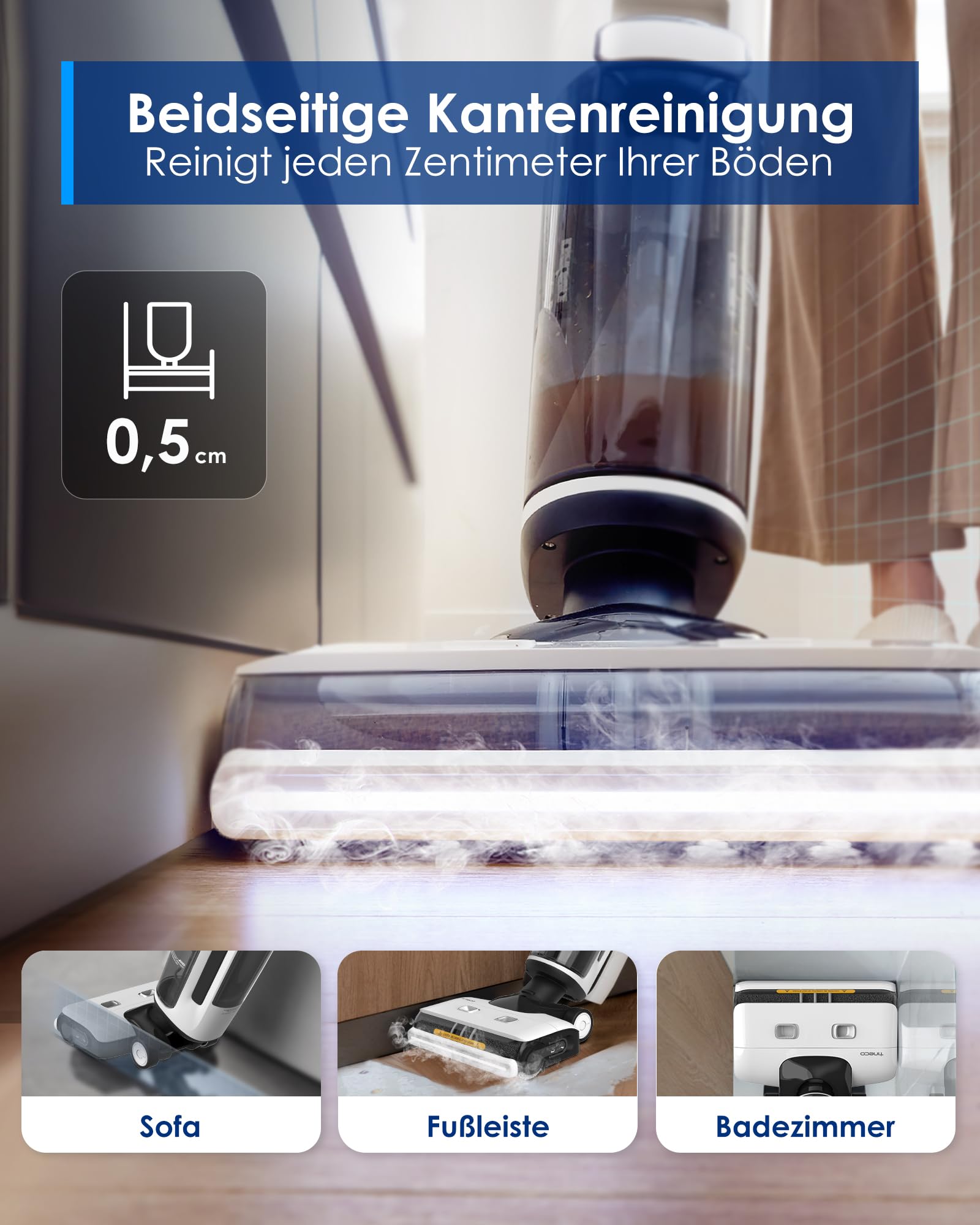 Tineco Floor ONE S7 Steam Schnurloser Dampfreiniger, Dampfmop für Verschmutzungen auf Hartböden mit Digitalanzeige, Selbstreinigung, Kantenreinigung, Vorwärtsantrieb, sicher für Kinder und Haustiere