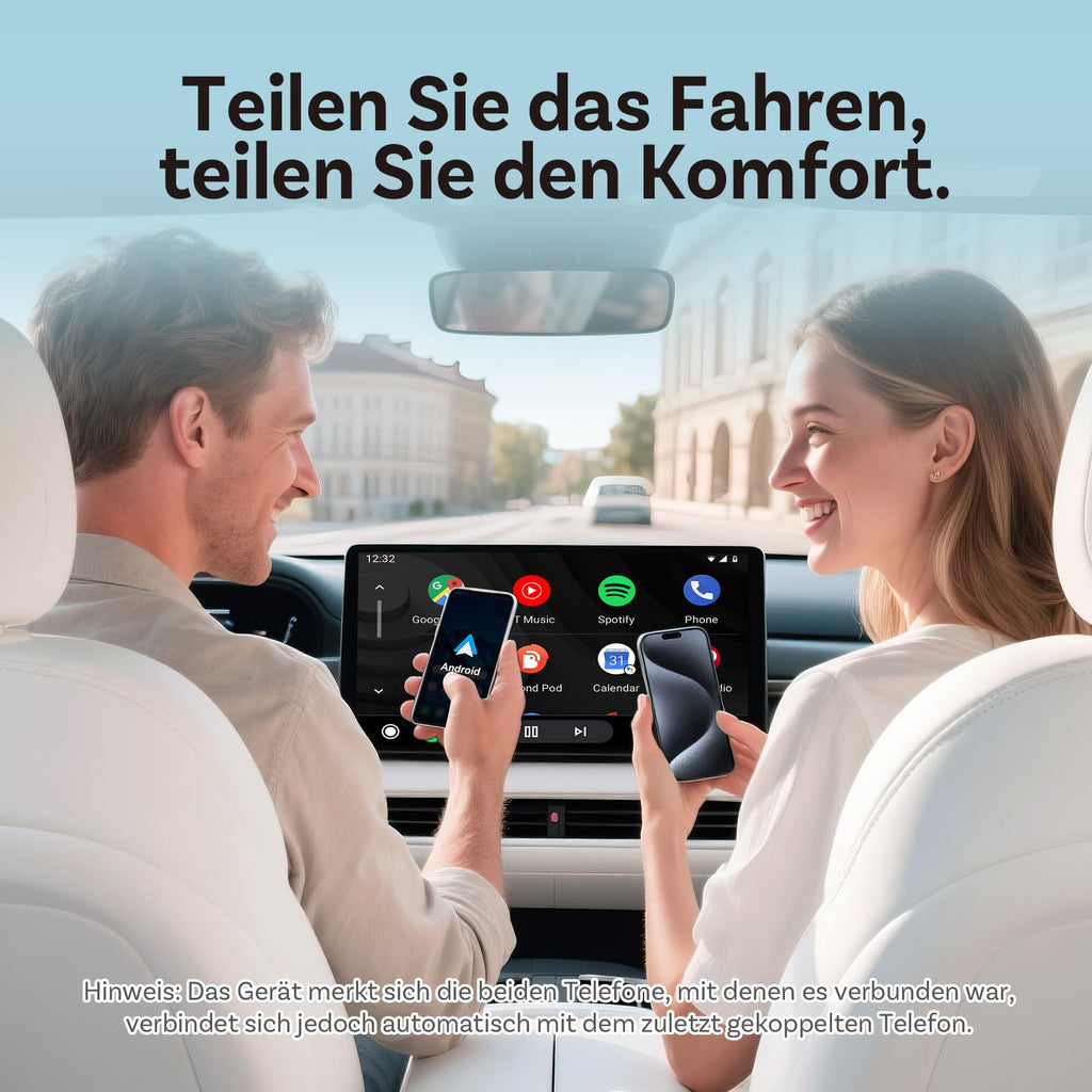 2026 Verbesserter OTTOCAST Mini Slim (USB-C Edition), 2-in-1 Wireless CarPlay & Android Auto Adapter für iOS 10+ & Android 11+, Multi-User-Unterstützung, Plug & Play wandelt Kabel in Wireless(Schwarz)