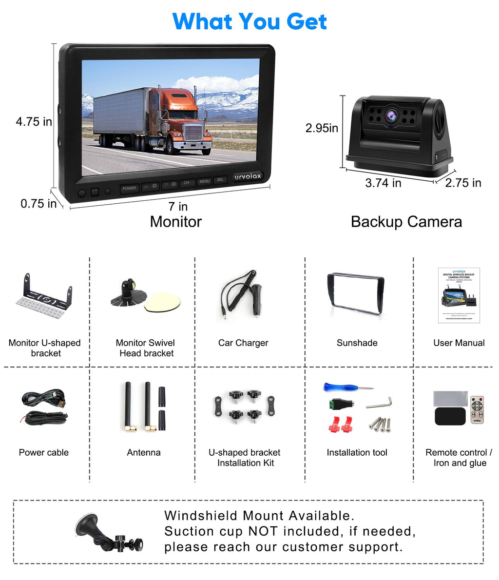 URVOLAX 100% Rückfahrkamera Kabellos: 6700mAh Wiederaufladbare Batterie Magnetische Rückfahrkamera Funk - 7 Zoll Monitor Videoaufzeichnung- DIY Installation für Wohnmobil Wohnwagen Anhänger LKW (65X)