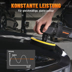 PLS03A Auto Poliermaschine 1500W, Rotationspolierer 180/150 mm, 6 Variable Geschwindigkeiten (600–3000 U/min), Abnehmbarer Griff, Polier Set für Lackaufbereitung, Polieren & Wachsen