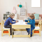 GOPLUS 3tlg. Kindersitzgruppe, 1 Kindertisch mit 2 Stühle, Kindermöbel Set aus Holz, Kindertischgruppe Indoor mit Stauraum, Maltisch für Kleinkind Mädchen Jungen