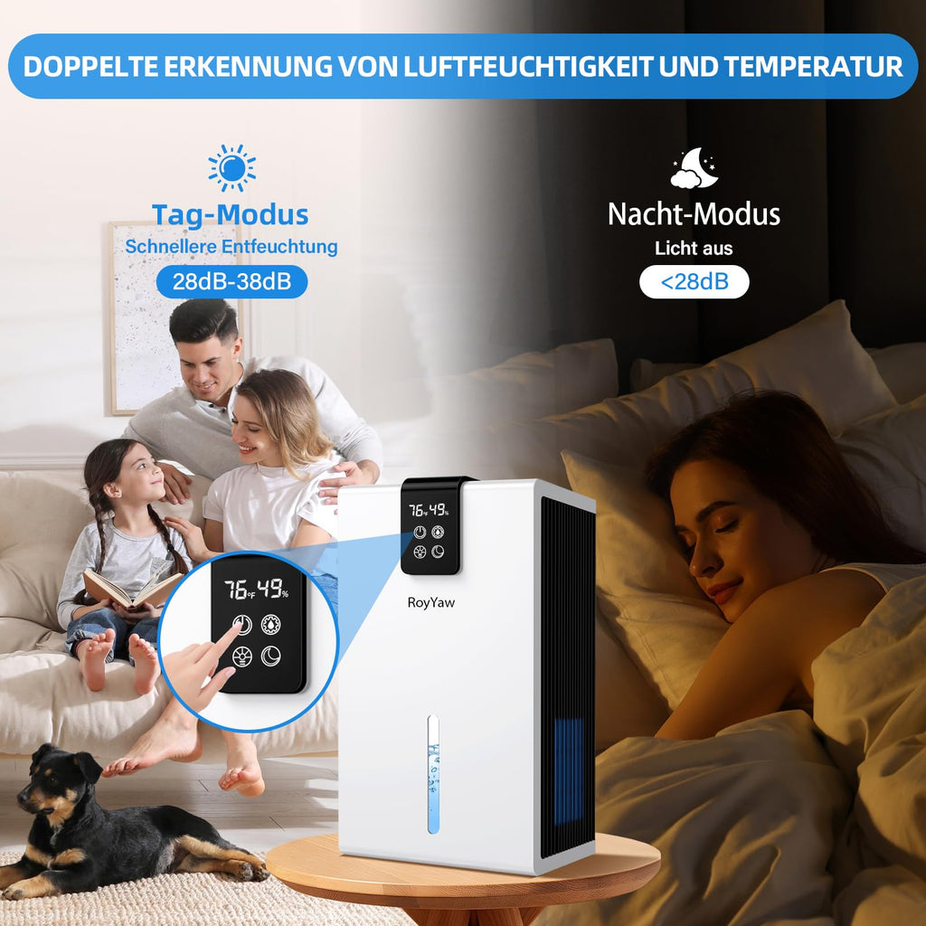 Luftentfeuchter Elektrisch, Ultra Leiser Raumentfeuchter, 2700ml Luftentfeuchter mit LED Display, Automatisches Abtauen' Schlafmodus, Gegen Feuchtigkeit Schimme, Ideal für Badezimmer Schlafzimmer