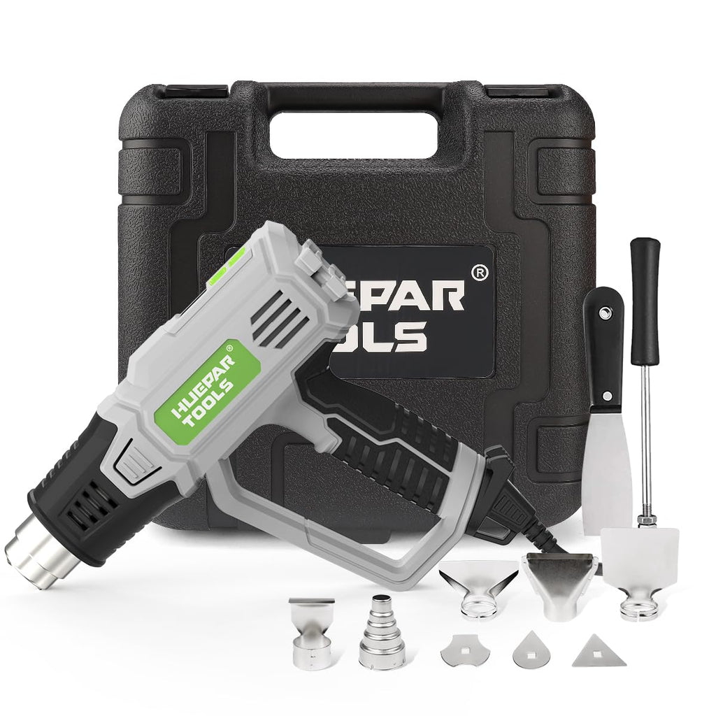 Huepar Tools Professional Heißluftpistole 2300 W mit LCD-Digitalanzeige, in Koffer, Temperaturbereich 50-660 °C, 10 Zubehör, Überlastschut
