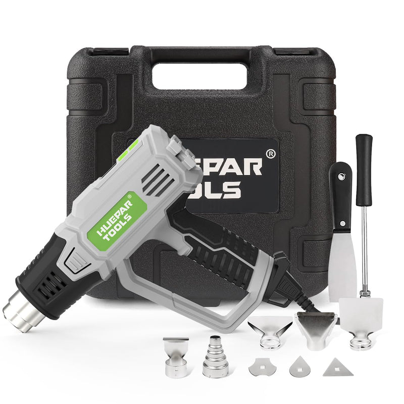 Huepar Tools Professional Heißluftpistole 2300 W mit LCD-Digitalanzeige, in Koffer, Temperaturbereich 50-660 °C, 10 Zubehör, Überlastschut