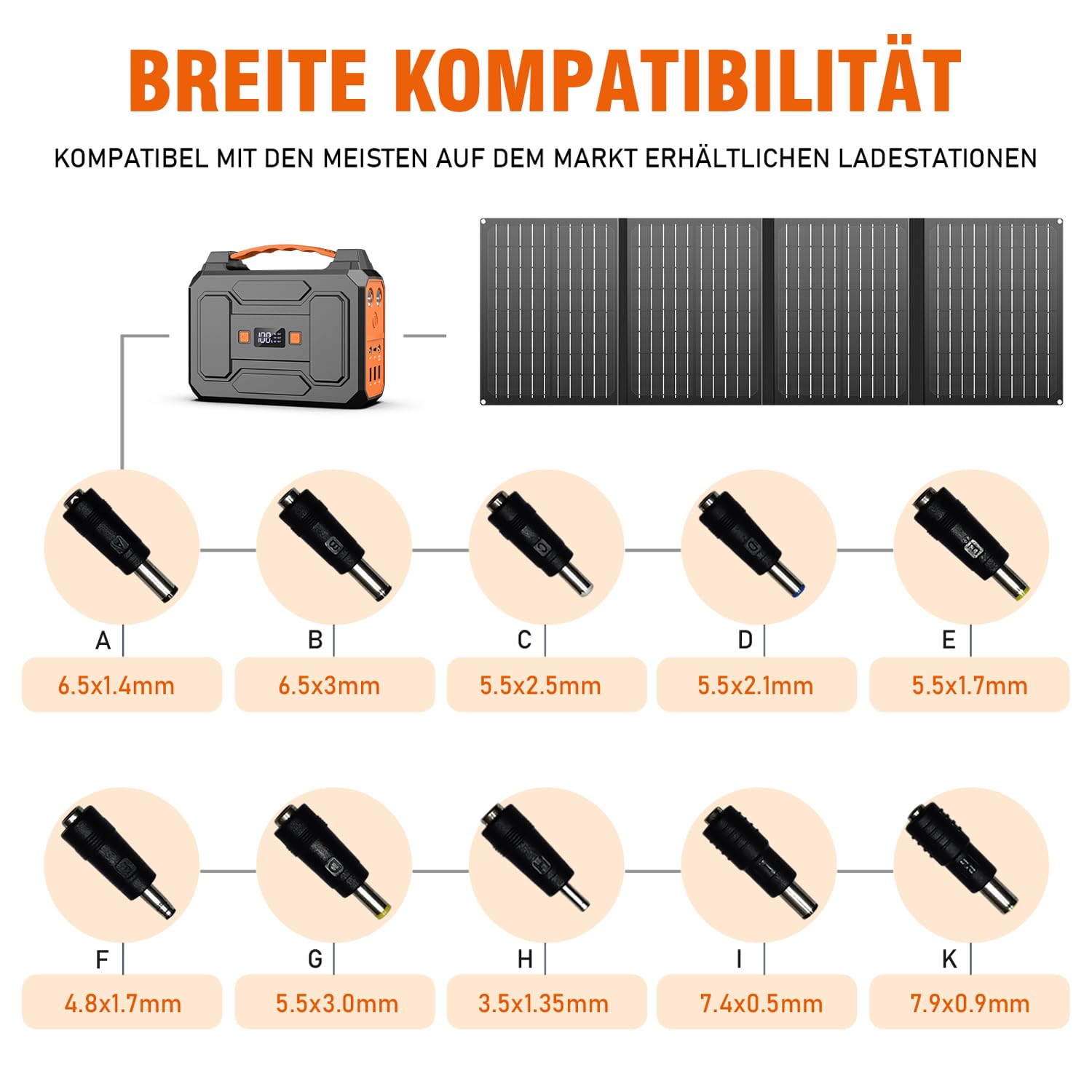 Powkey Powerstation mit Solarpanel 99Wh/27000mAh Tragbare Powerstation mit 40W Faltbare Solarpanel 100W Solargenarator mit 230V AC Ausgang/18W USB-A/USB-C für Wohnmobil Camping，schwarz-orange
