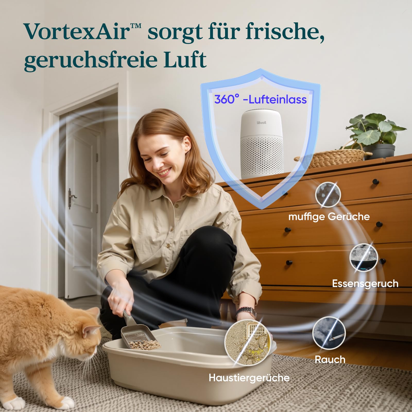 Levoit Luftreiniger Allergiker mit Aromatherapie, HEPA Luftfilter gegen Schimmel, Staub und Tierhaare bis zu 0,3 µm für Schlafzimmer, 7 Watt Energiesparend, 3 Geschwindigkeiten, Weiß