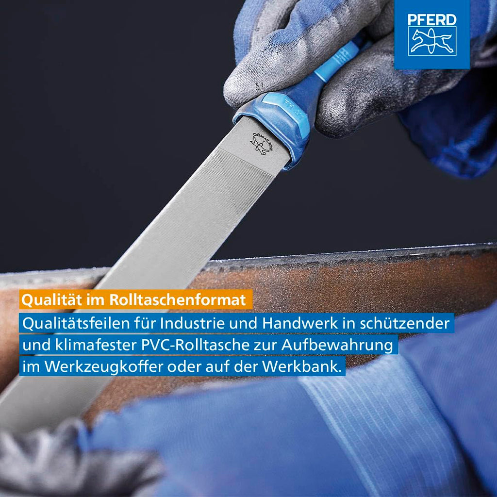 PFERD TOOLS Werkstattfeilen-Set in PVC-Rolltasche, 5 Feilen, 200mm, 11800520 - für ein umfassendes Anwendungsspektrum geeignet