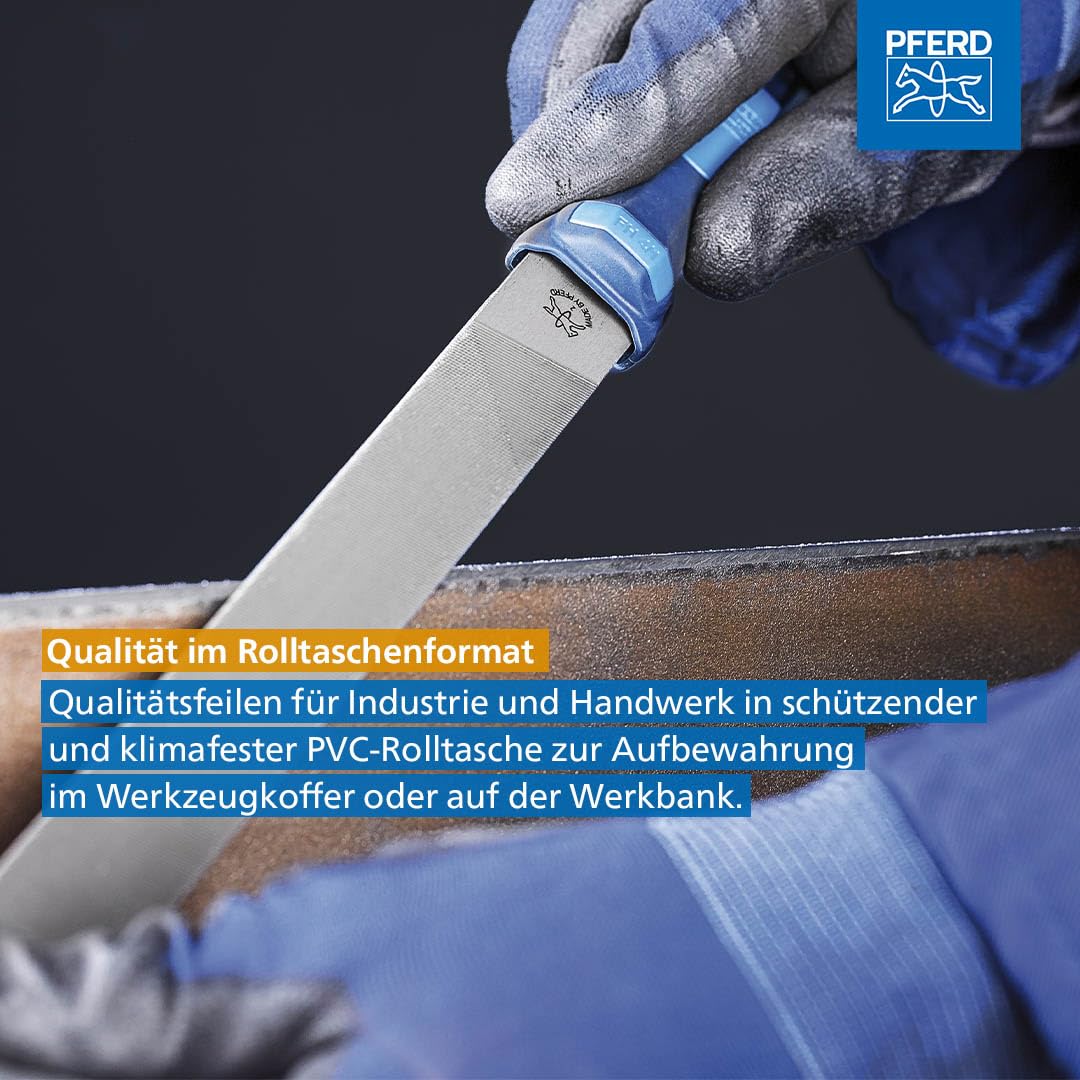 PFERD TOOLS Werkstattfeilen-Set in PVC-Rolltasche, 5 Feilen, 200mm, 11800520 - für ein umfassendes Anwendungsspektrum geeignet