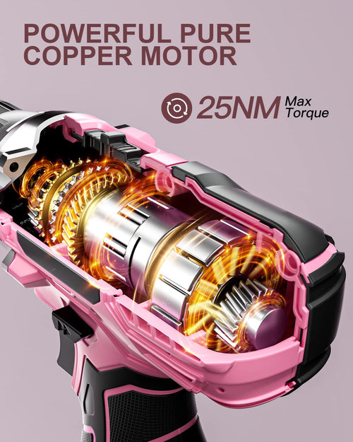 Akkuschrauber 12V Pink Rosa, Akkubohrer Klein, Akku Bohrschrauber Set mit 15 Zubehör und Tasche, 18+1 Drehmomentstufen, 10mm Bohrfutter, 2-Gang, LED-Licht, Leicht Akku Schrauber für Reparatur & DIY