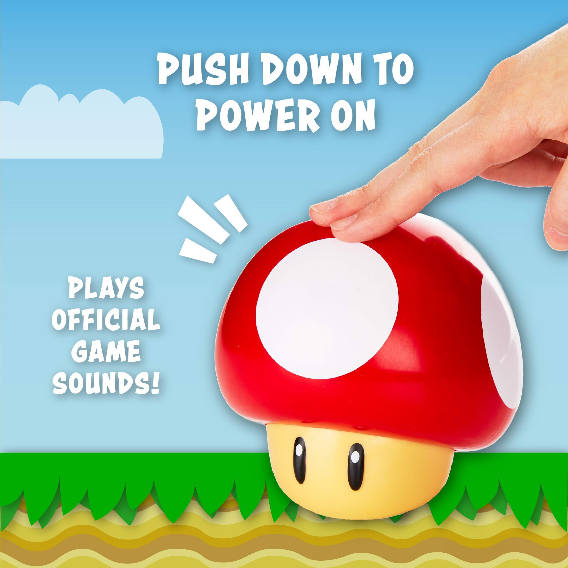 Super Mario Brothers Mushroom Figurenlicht - Offiziell lizenziertes Sammler-Movie-Merchandise mit Sound, Geschenk für Jungen, Kinderzimmer-Zubehör, Bunt, Rot