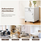 TUKAILAI Rollcontainer, Rollcontainer Abschließbar, Aktenschrank mit Schubladen, Büroschrank mit Rollen, Drucker Ablagefächer für Büromöbel 40x40x57 cm, Weiß