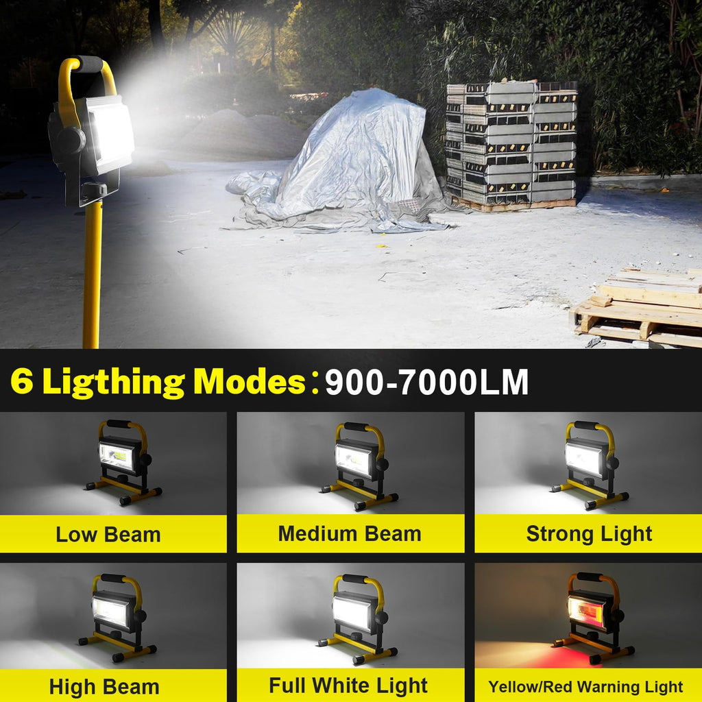 SYLSTAR LED Baustrahler Akku, 80W 7000Lumen LED Strahler Akku Arbeitsleuchte mit 6 Modi, Tragbar Arbeitsscheinwerfer für Werkstatt Baustelle Garage Camping Außen Beleuchtung