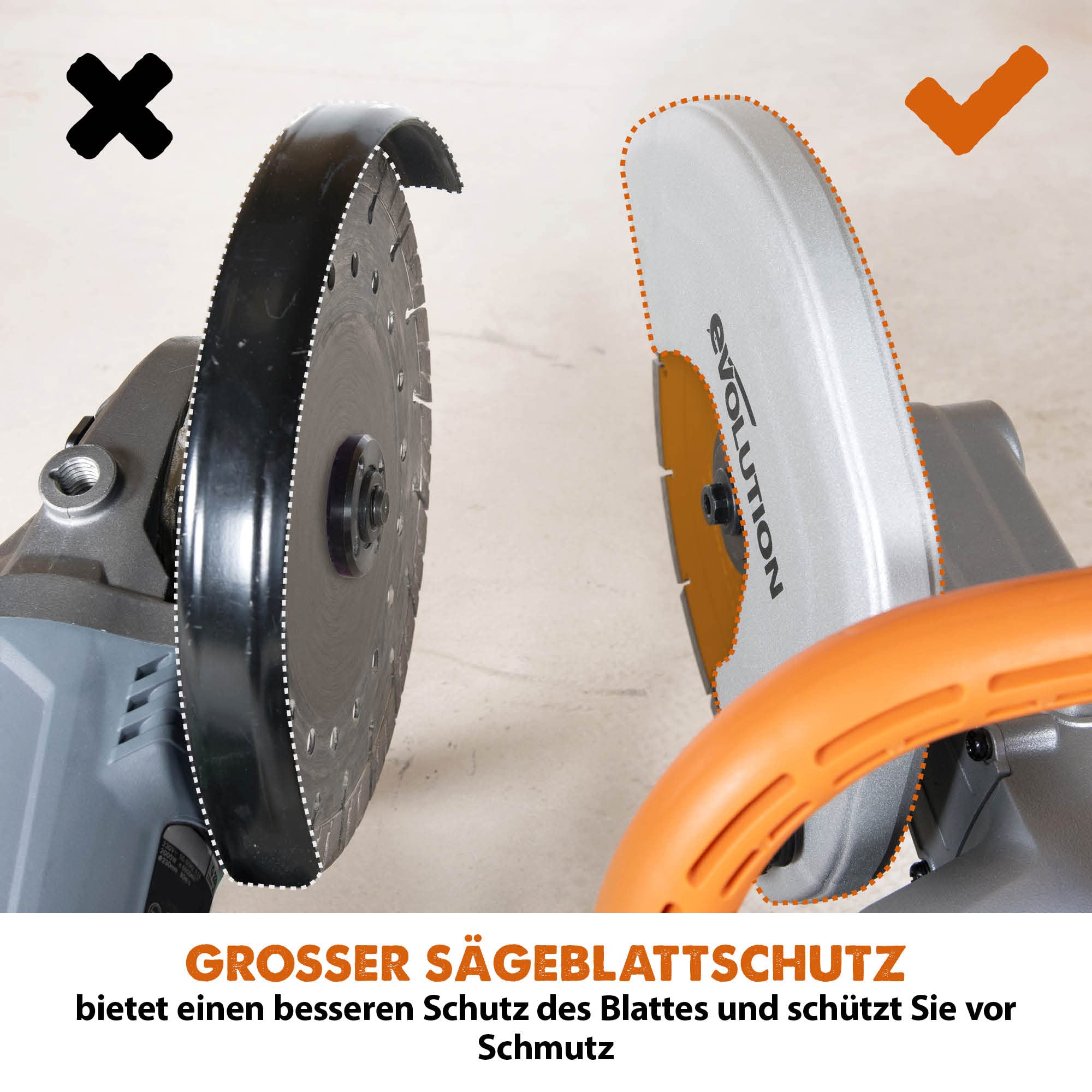 Evolution R255DCT Betonsäge Elektrische Steinsäge 2000W Steinschneidemaschine 255 mm Scheibendurchmesser Sägeblatt Premium Diamantblatt, 102.5 mm Schnitttiefe, schneidet Mauerwerk Gehwegplatten Beton