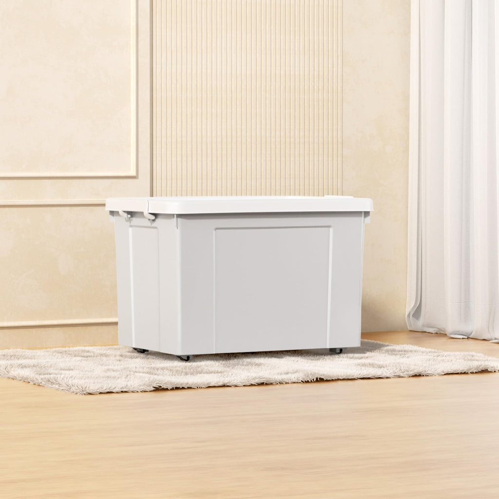 Cetomo 90L*6 Aufbewahrungsboxen, Aufbewahrungsbox mit Rollen & Deckel, Organizer-Behälter mit Clips, Stapelbar, Ineinander Nestbar, für Zuhause und Büro, Kunststoff, Grau, 90L-6er Pack