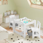 Lestarain 3 TLG. Kindertisch mit 2 Stühlen, Kindersitzgruppe, Kindermöbel Set mit Stauraum, Malttisch für Vorschüler, Tischplatte mit Tafel und Papierrolle, für Kinderzimmer Spielzimmer, Weiß
