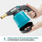TOM Gas-Lötbrenner im Set – inkl. 4 x 190 g Universal Gaskartuschen – 1300°C – Lötlampe zum Weich- oder Hartlöten – Piezozündung – Bunsenbrenner Gasbrenner (Lötbrenner mit 4 Gaskartuschen)