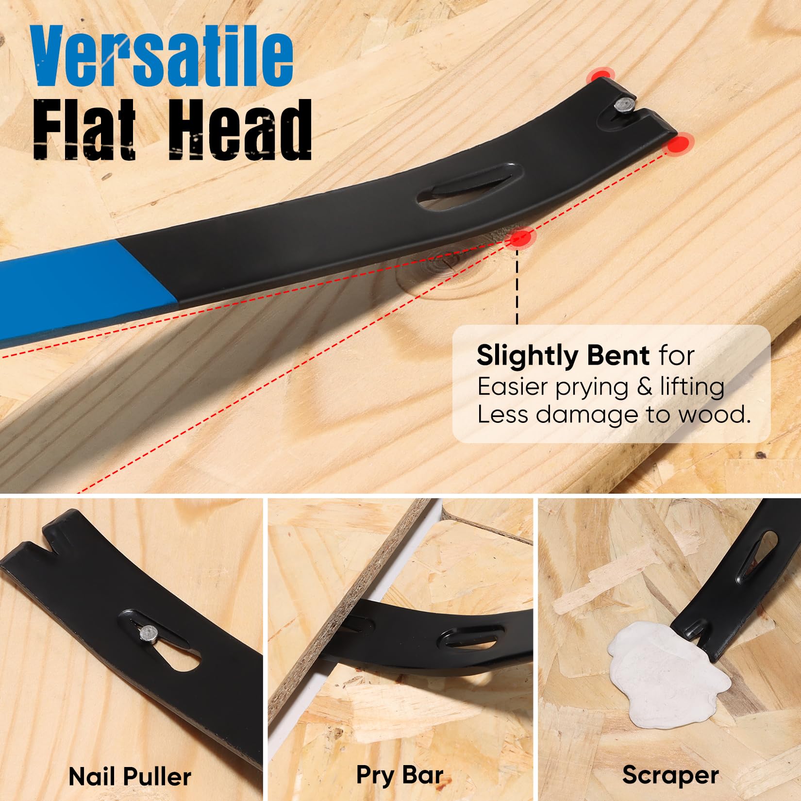 SHALL 4-teiliges flaches Brecheisen-Set –15" 10" 7.5" 5.5"(38,1 cm, 25,4 cm, 19,1 cm, 14 cm) – robuste Mini-Nagelzieher-Brechstange, Allzweck-Klauenstange, für Umbauten zu Hause und Holzbearbeitung