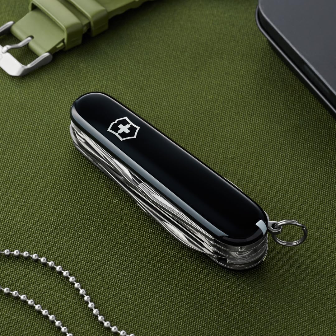 Victorinox Schweizer Taschenmesser Huntsman, Multitool, Swiss Army Knife mit 15 Funktionen, Klinge, Korkenzieher, Dosenöffner, Faltschachtel, Schwarz