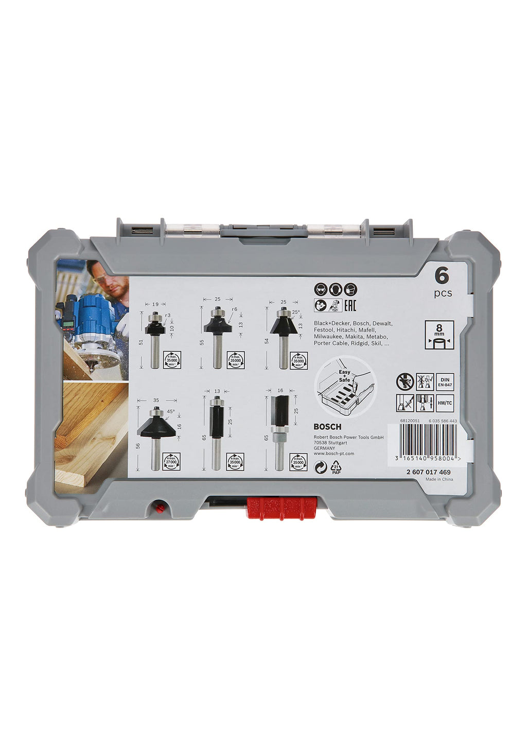Bosch 6x PRO Rand- und Kantenfräser-Set, 6-tlg. (für Weichholz, Hartholz, Ø 19, 25, 25, 35, 13, 16 mm, Professional Zubehör Handfräse, Kantenfräse)