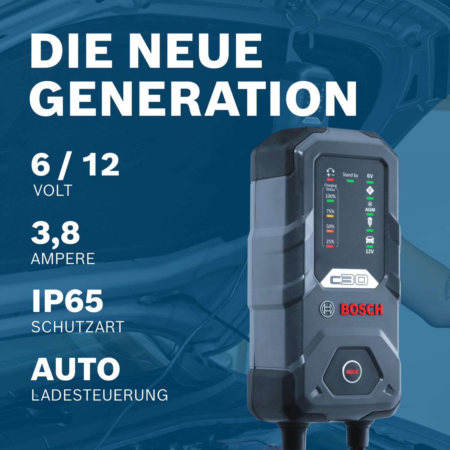 Bosch C30 Batterieladegerät Mit Erhaltungsladung Für Autobesitzer Schnellladung Vielseitig