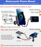 BRCOVAN Motorrad Handyhalterung mit Qi 15W kabellosem Ladegerät und USB-C 20W Ladeanschluss, 360 Drehung Outdoor Lenker Handy Halterung für 4-8 Zoll Smartphones