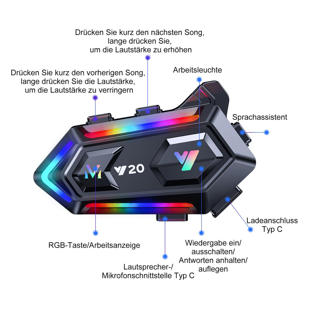 Khptop Motorradhelm Bluetooth Motorrad Helm Bluetooth Headset, doppelte Geräuschunterdrückung Helm Kopfhörer Starke Bass/IPX6 wasserdichte Kopfhörer Lautsprecher Kompatibel Alle Helme 1000mAh