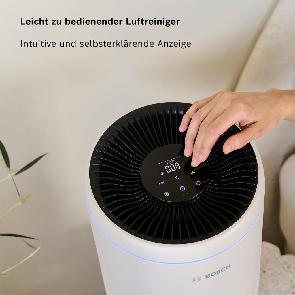 Bosch Air 2000 Luftreiniger - Für Räume bis zu 37,5 m² - Entfernt effizient Schadstoffe - Mit 3-in-1 Luftfilter, Smart Sensor, Automatikmodus, Ruhemodus (< 25 dB(A)) - CADR: 180 m³/h