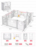 Dripex Laufstall Baby faltbar 150x150x62cm (14 Paneele) mit Spielboard, Laufgitter Baby, Kinderlaufstall & Babyzaun aus strapazierfähigem Plastik, Playpen für Innen & Außen, Grau