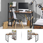 VASAGLE Schreibtisch, Computertisch mit Regalböden rechts oder Links, 120 cm breiter Bürotisch, für Arbeitszimmer, Homeoffice, einfacher Aufbau, vintagebraun-schwarz LWD48X