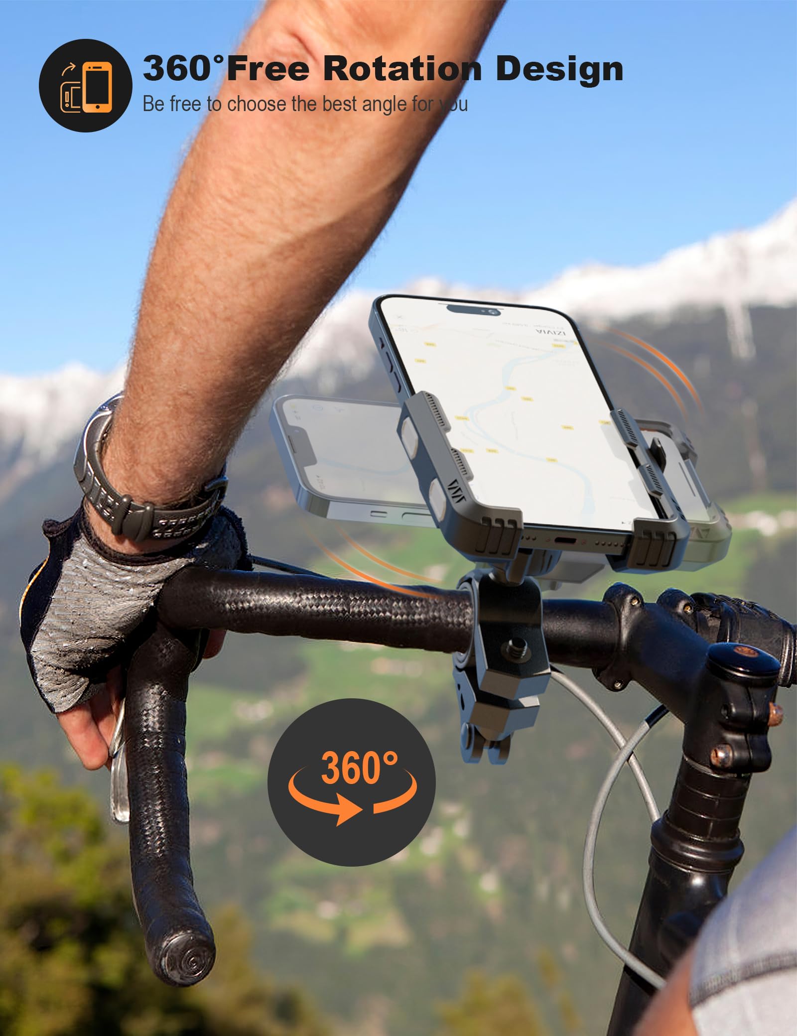 Grefay Fahrrad Handyhalterung【1s-Sperre】 Handyhalter Motorrad Vibrationsgedämpft Handy Fahrradhalterung Universal Lenker Halter für iPhone 16 15 14 13 Pro Max Plus, Samsung S24, Smartphone (Grau)