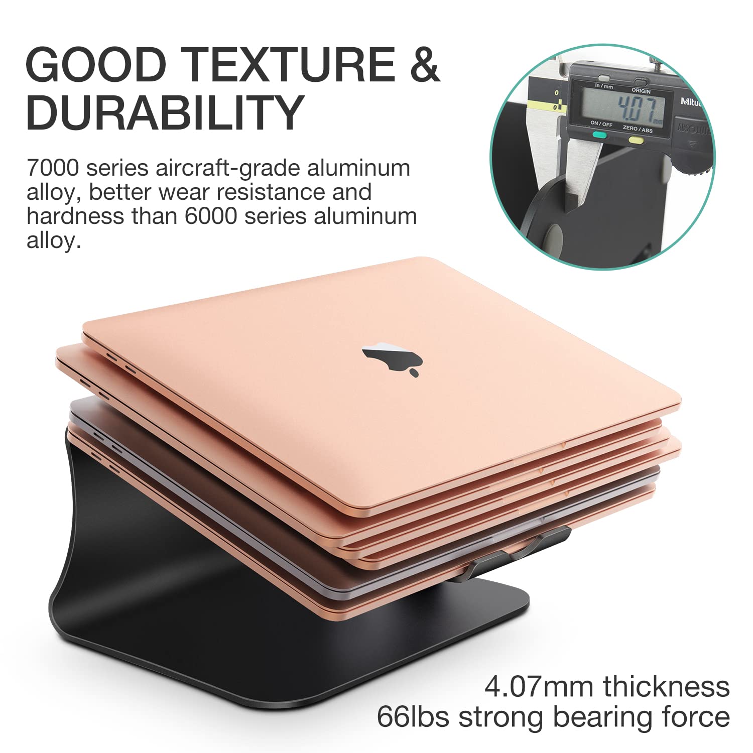 Bestand Aluminiumständer für Laptop und MacBook Desktop für Apple MacBook und alle Laptops (patentiert) (Black)