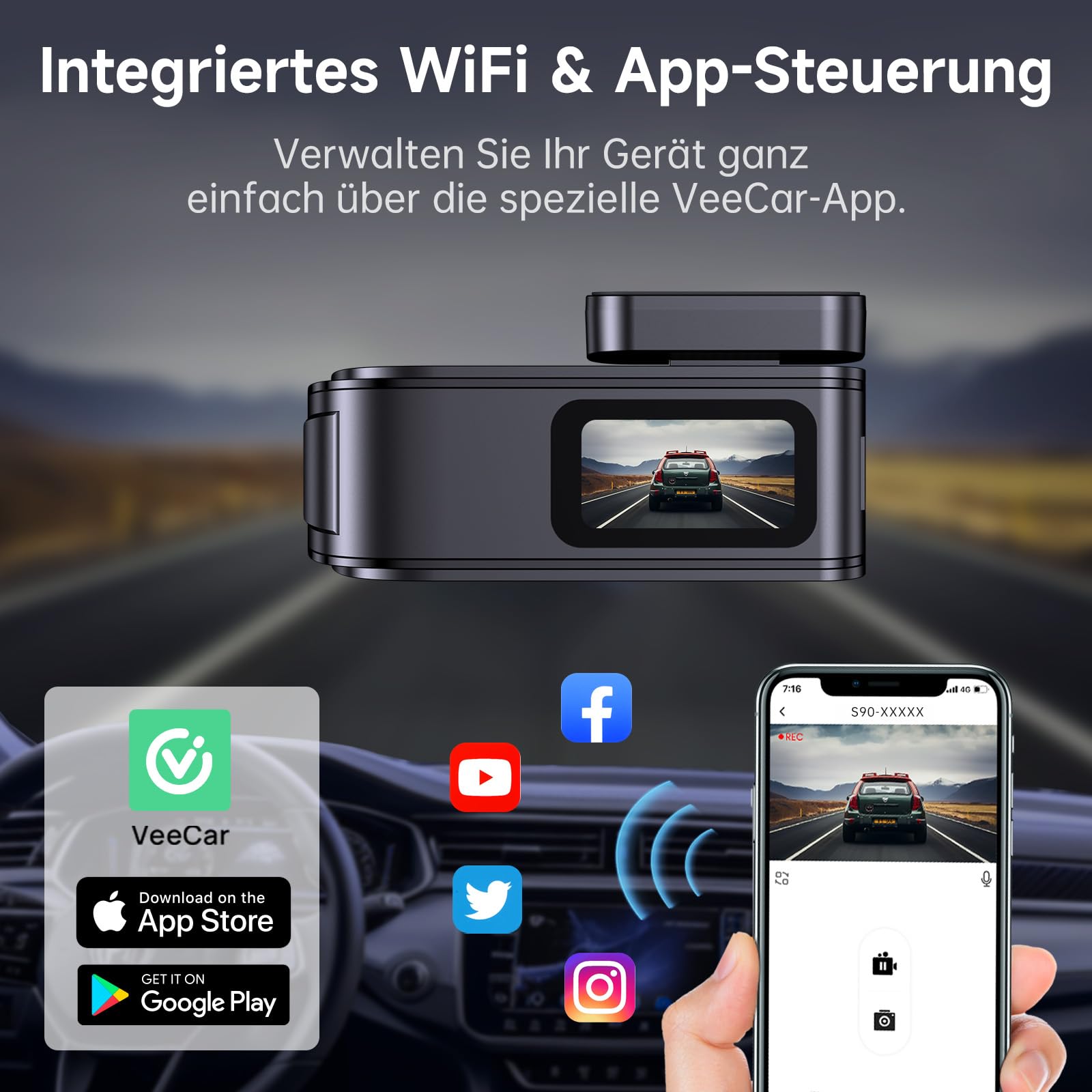 Dashcam Auto Vorne Hinten 2,5K + 1080P, Dash Cam mit WiFi, 32GB Karte, Dual-Autokamera mit 170 ° Weitwinkel, Super Nachtsicht, Auto Kamera mit Parküberwachung, G-Sensor, App-Steuerung, Loop-Aufnahme