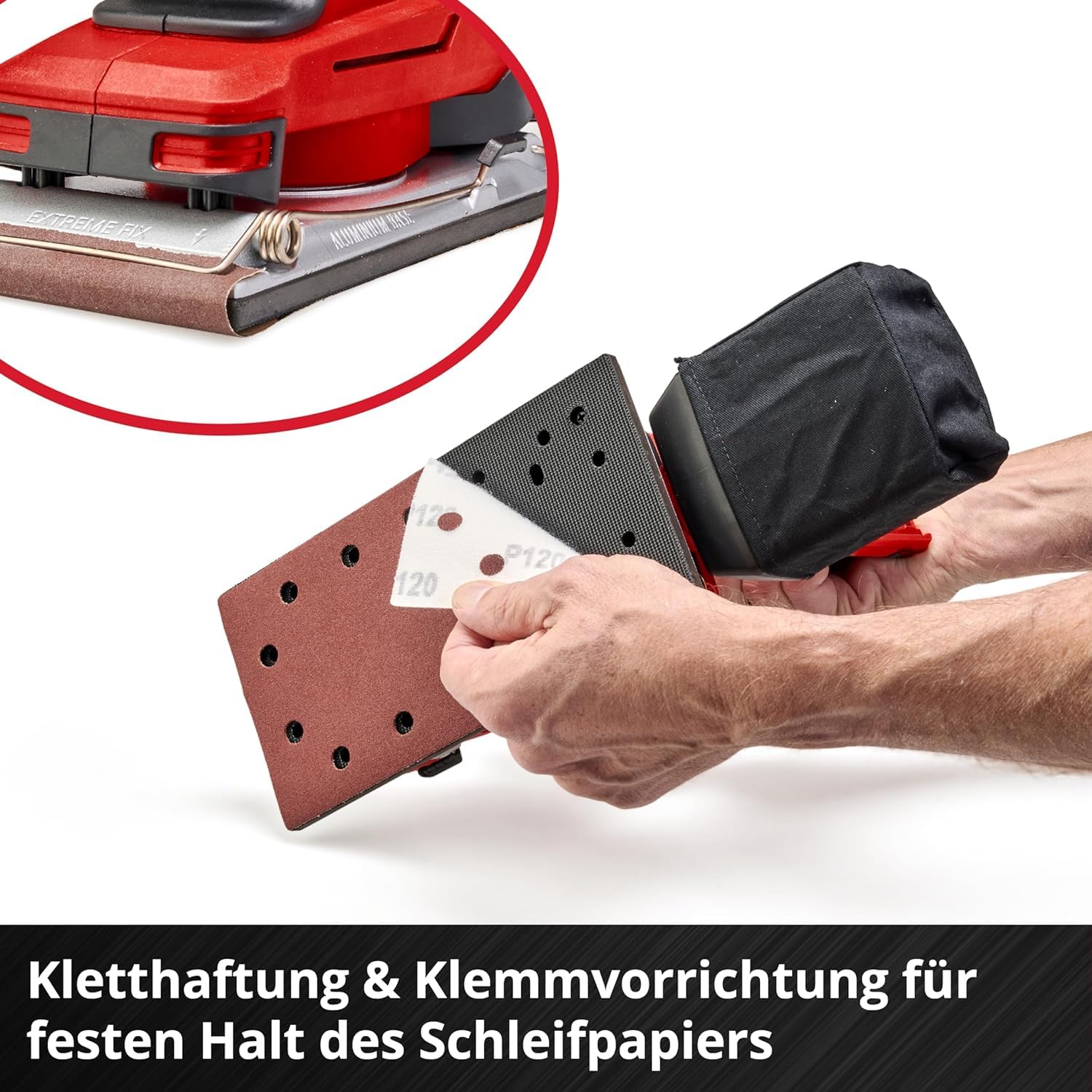 Einhell Akku-Schwingschleifer TE-OS 18/230 Li Solo (Drehzahlelektronik, Micro-Klett, Fußplatte aus Aluminium, Staubfangsack, inkl. 3x Schleifpapier, ohne Akku und Ladegerät)