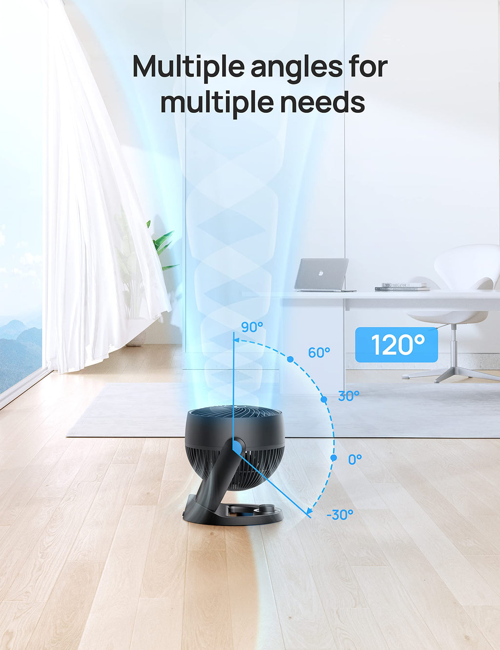 Dreo 28dB leiser Tischventilator, 30cm hoher Ventilator mit Kühlung, 3 Geschwindigkeiten 21m Luftstrom, 120° verstellbar Neigungswinkel Turbo-Luftzirkulator, tragbarer Lüfter für Schlafzimmer, Schwarz