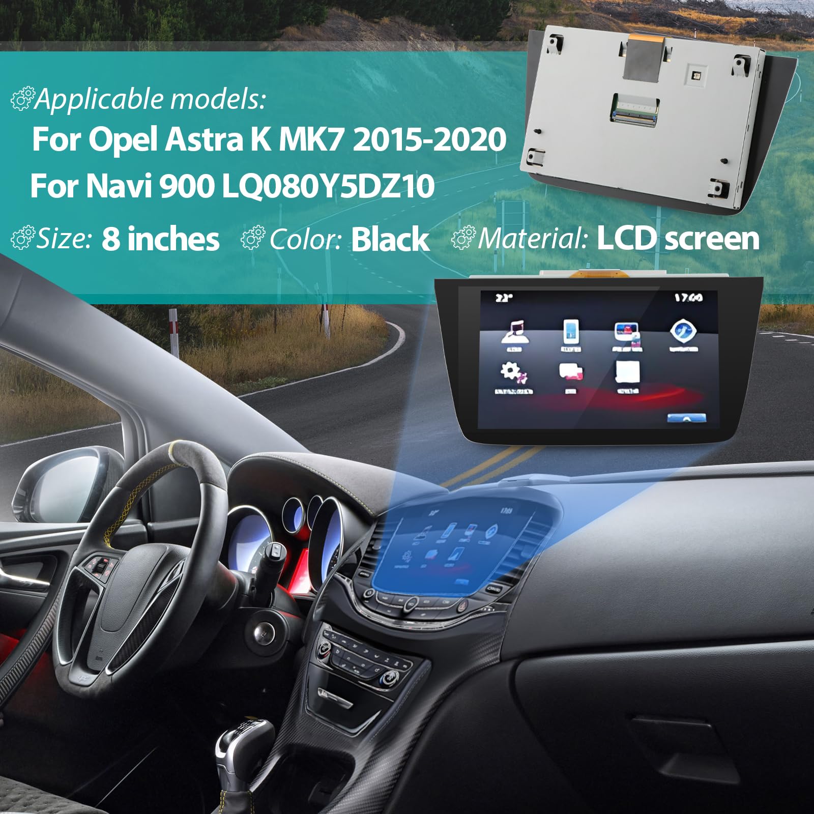 TGHongKy LCD Display Für Opel Astra K Mk7 2015-2020 Touchscreen Monitor Für Vauxhall Navi 900 Intellilink Schiffe Radio Display Für LQ080Y5DZ10 Media Bildschirmersatz LCD Bildschirm 8 Zoll XX