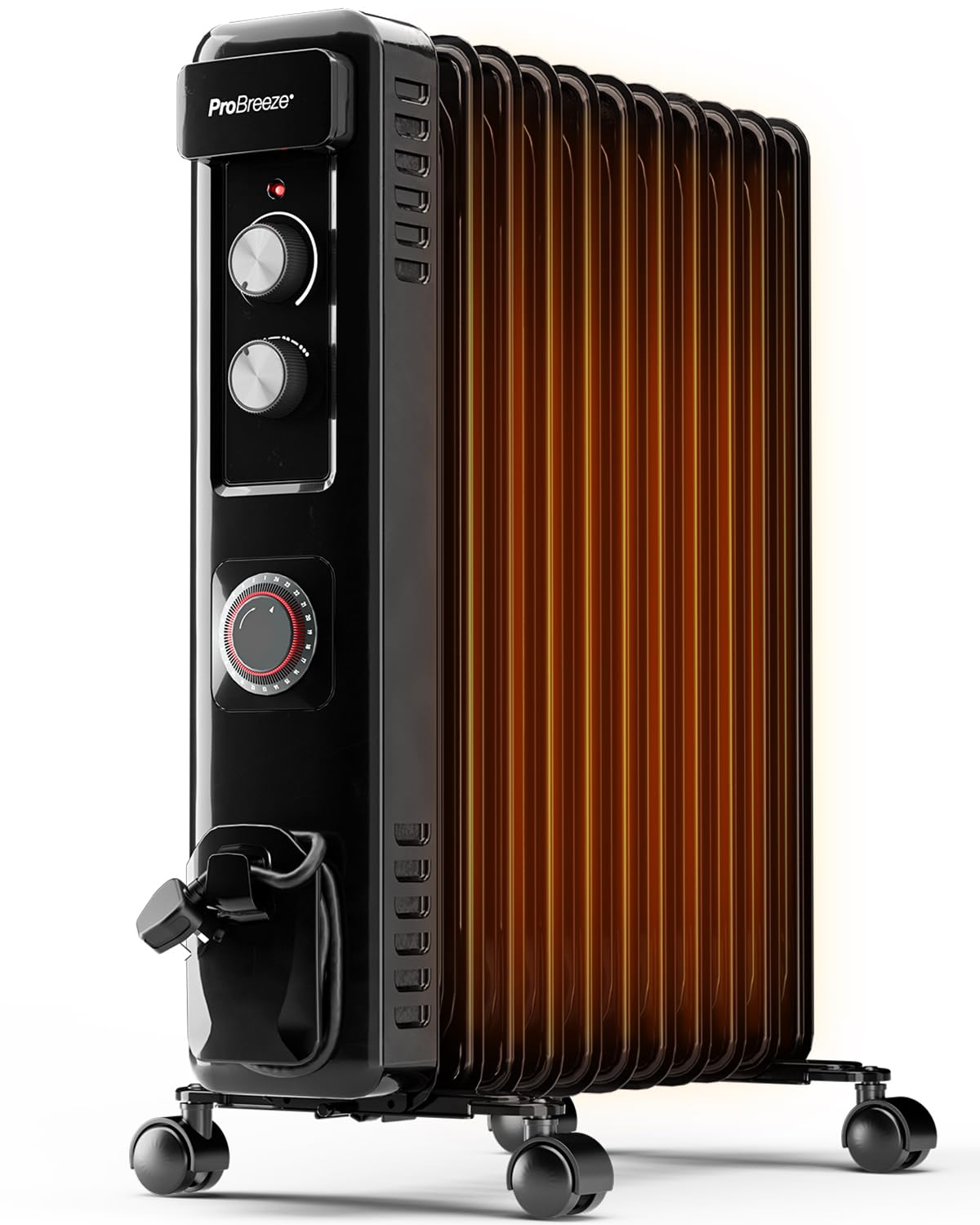 Pro Breeze 2500W Ölradiator mit 11 Heizrippen, Elektrischer Heizkörper, 24h Timer, Ölradiator energiesparend, 3 Heizstufen, Einstellbares Thermostat & Sicherheitsabschaltfunktion - schwarz
