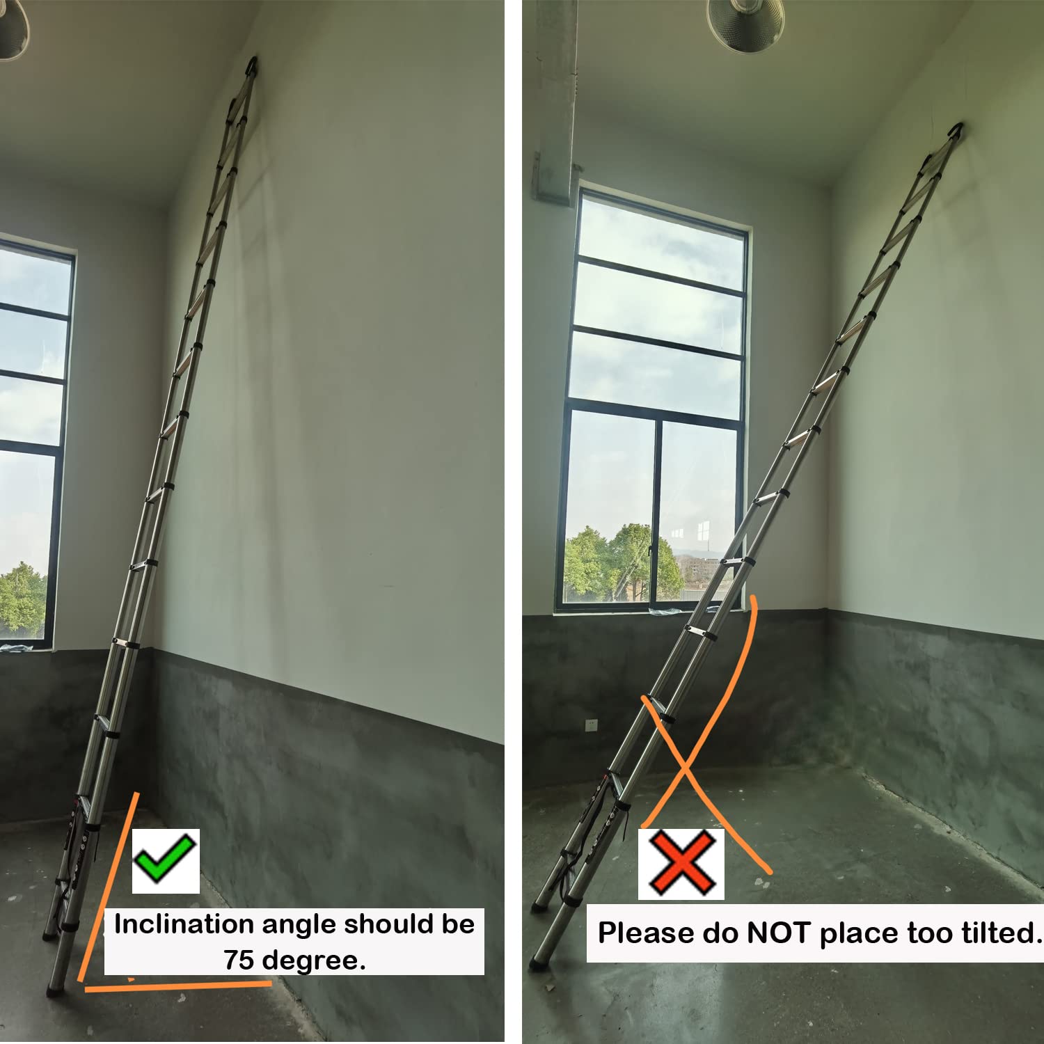 4,4M Teleskopleiter mit Haken Edelstahl Leiter Klappleiter Ausziehleiter Stehleiter Rutschfester, Teleskop-Design, aus hochwertigem Edelstahl, Tragbar, Leichte, 150 kg Belastbarkeit