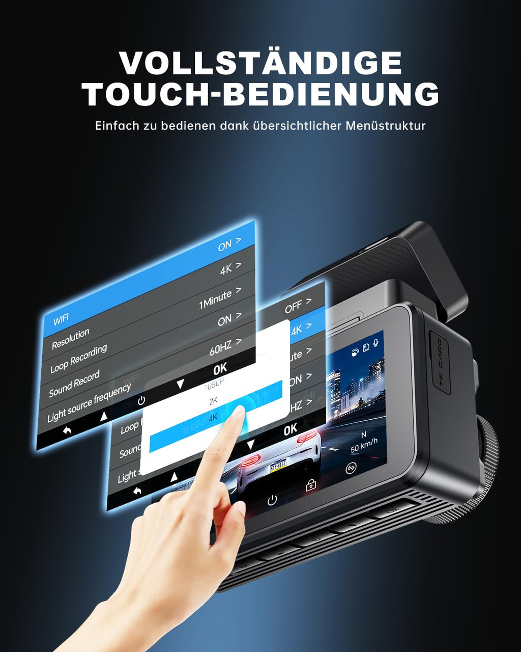 JOMISE 4K+4K Dashcam vorne und hinten, ultraschnelle Ethernet-Datenübertragung (20 Mbps) & stabiles WiFi 6, Touchscreen camera auto mit GPS, Nachtsicht, 24h Parküberwachung, Speicher bis 1TB (A80 Pro)