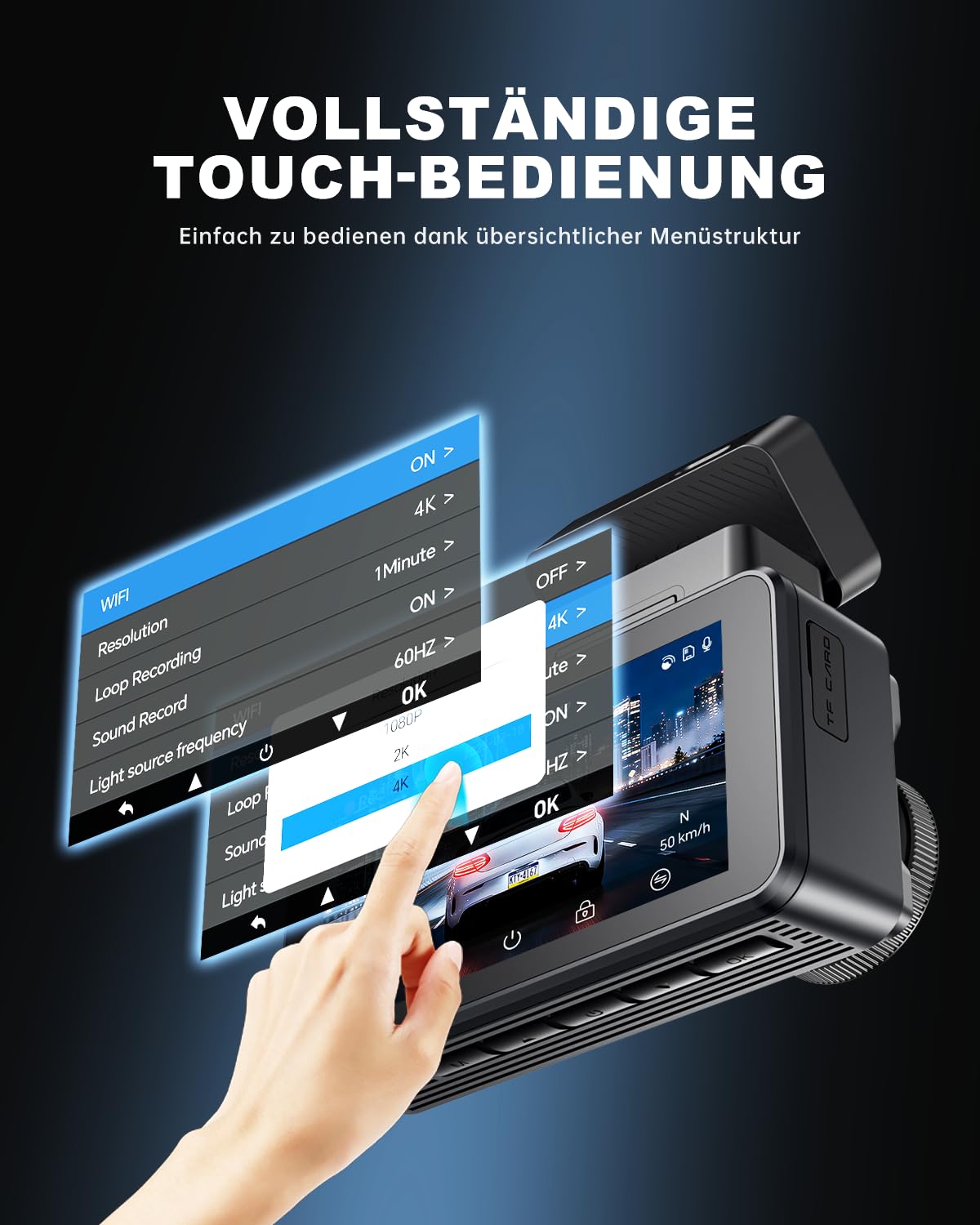 JOMISE 4K+4K Dashcam vorne und hinten, ultraschnelle Ethernet-Datenübertragung (20 Mbps) & stabiles WiFi 6, Touchscreen camera auto mit GPS, Nachtsicht, 24h Parküberwachung, Speicher bis 1TB (A80 Pro)