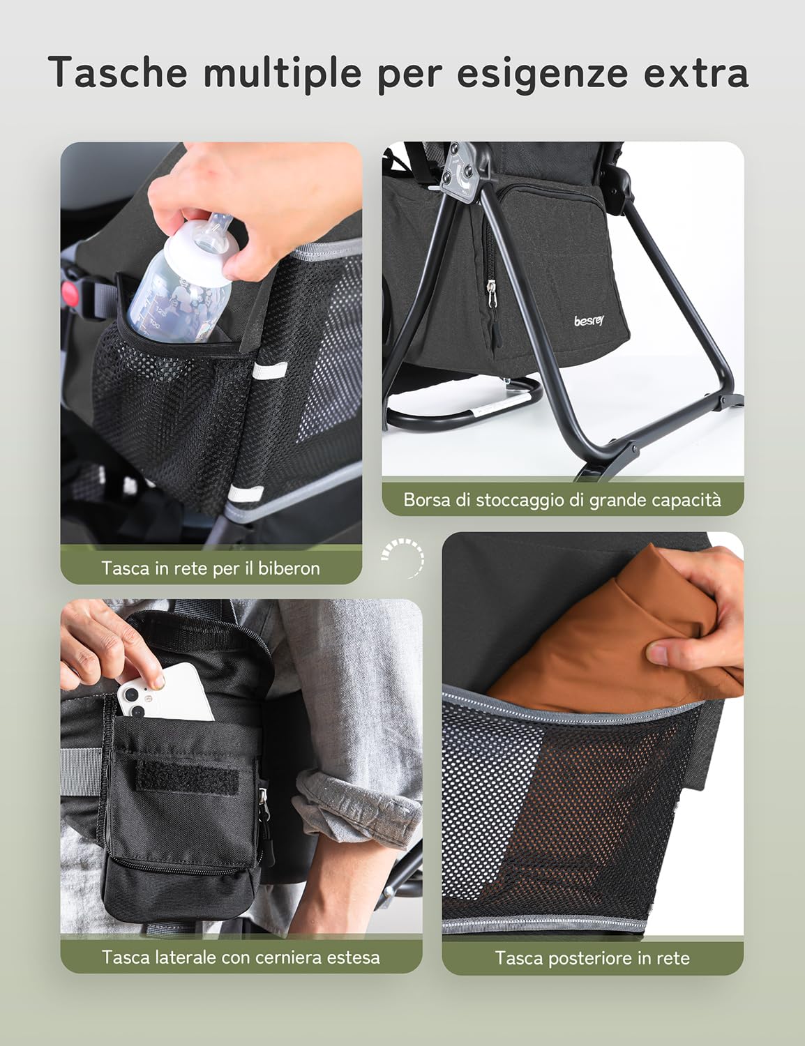 besrey Kraxe Kindertrage mit Aufbewahrungstasche, tragbare Kinderrückentrage für Reise, Kinderkraxe wandern für 6-36 Monate, Tragesitz bis 18 kg, zusammenklappbare