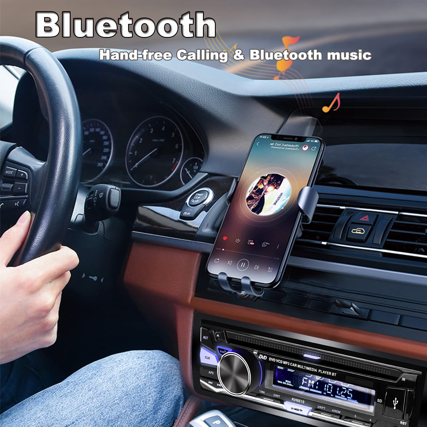 Alondy 1DIN Autoradio Bluetooth mit CD/DVD Player USB AM/FM/RDS Radio Freisprecheinrichtung SD AUX